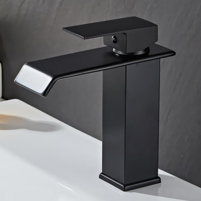 YESOP Torneira Preto Banheiro Cascata Quadrado Misturador Monocomando Luxo Inox 304 Alta 18cm