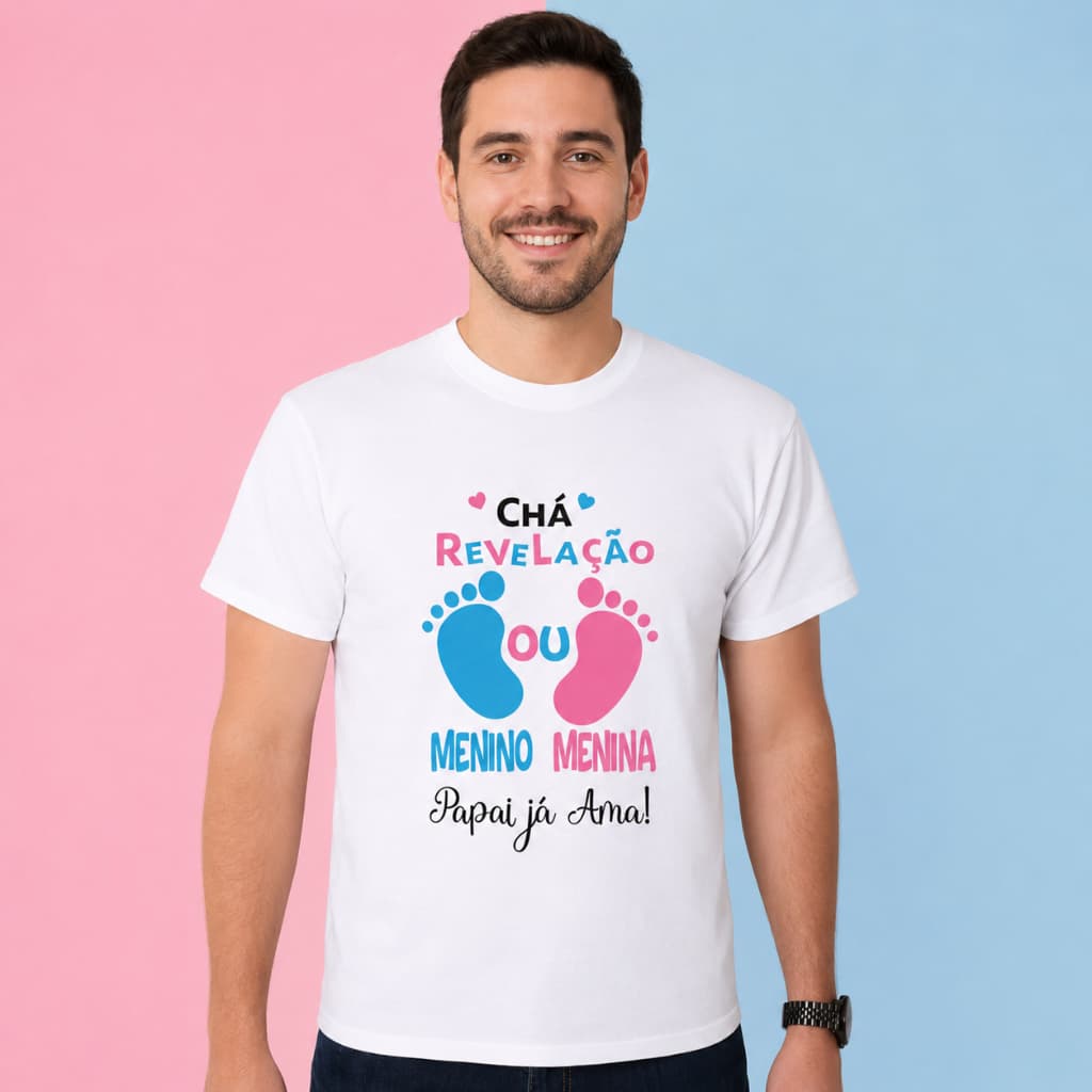 Camisa Chá Revelação Papai já ama pezinhos menino ou menina