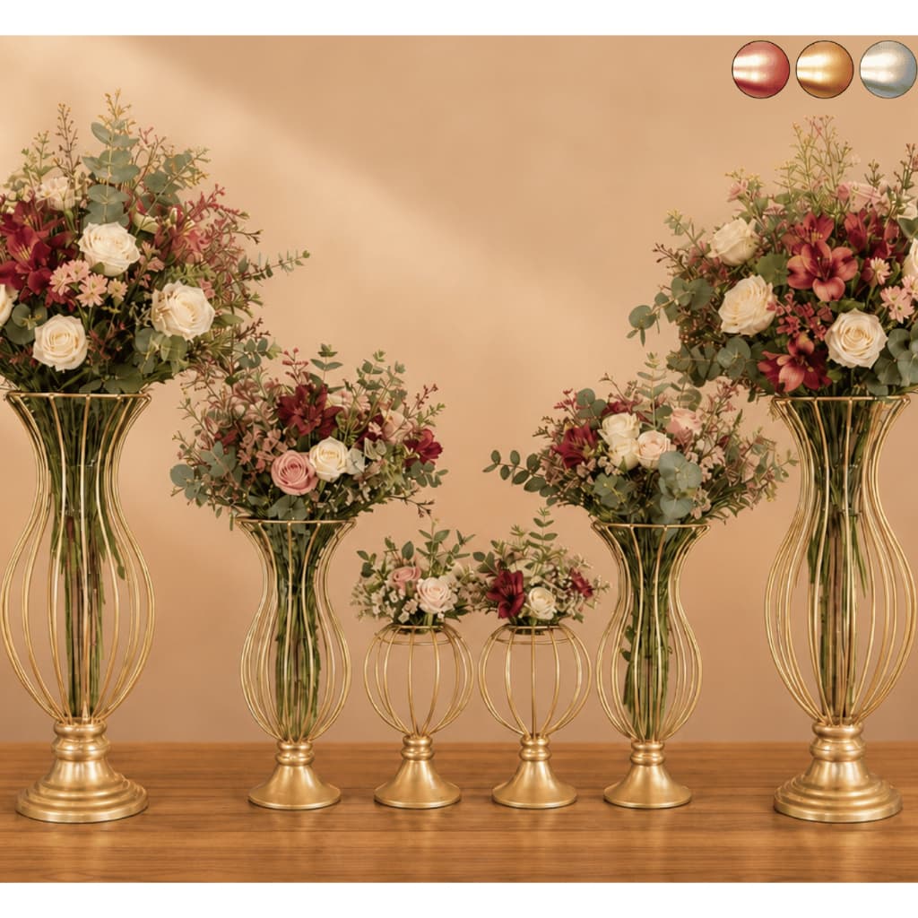 6 Vaso Dourado Armação Para Pedraria Ou Perolas 45cm 30cm e 20cm