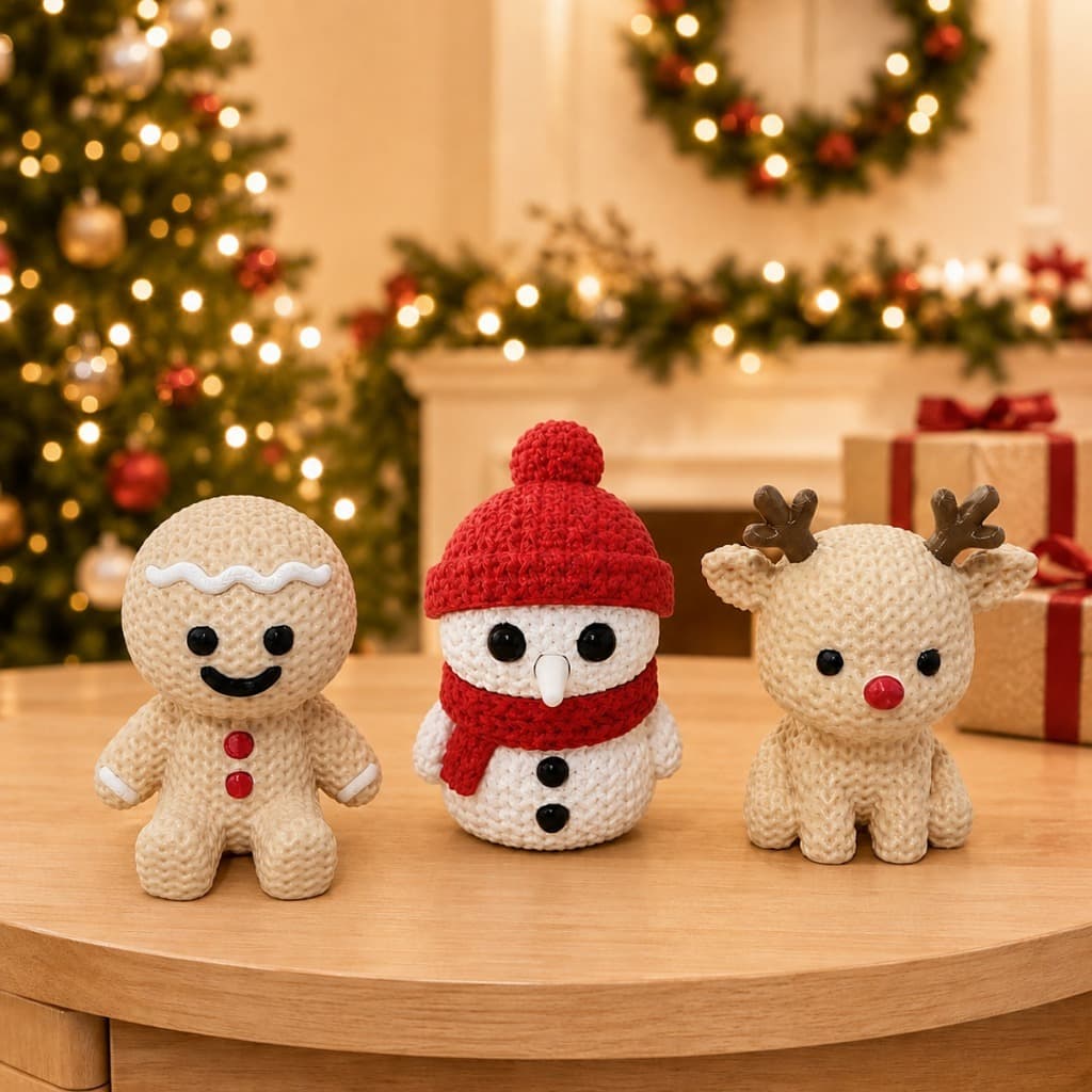 Kit 3 Enfeites Natalinos 3D Rena Boneco de Neve e Gingerbread Decoração de Natal para Mesa Minimalista Presepio