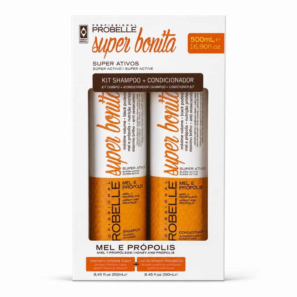 Kit Probelle Super Bonita Mel e Própolis Shampoo + Condicionador 500ml Todos os Tipos de Cabelo