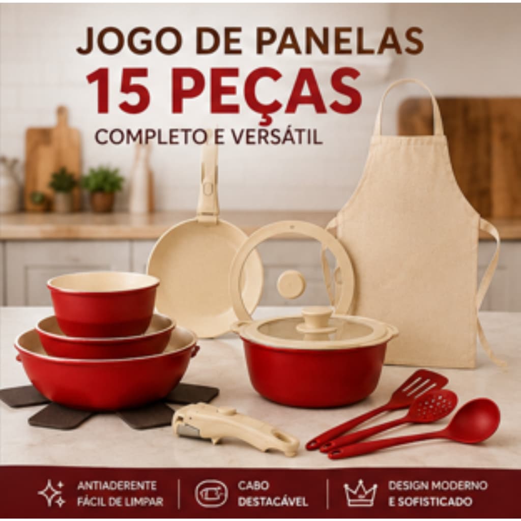 Jogo De Panelas Infantil Com 15 Pecas Utensilios Cozinha Brinquedo Vermelho