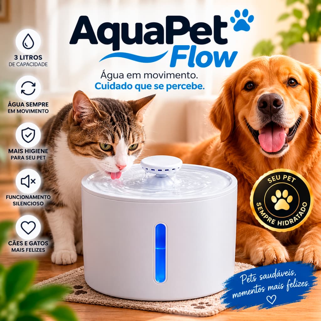 Bebedouro Automático para Cães e Gatos 3 Litros Fonte de Água AquaPet Flow