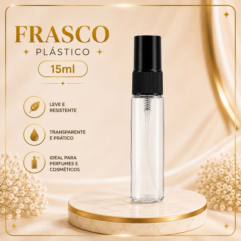 Frasco Embalagem Vazia Pet Cilindro Cristal 15ml com Válvula Spray Preta - Rosca 18/410 (UN)