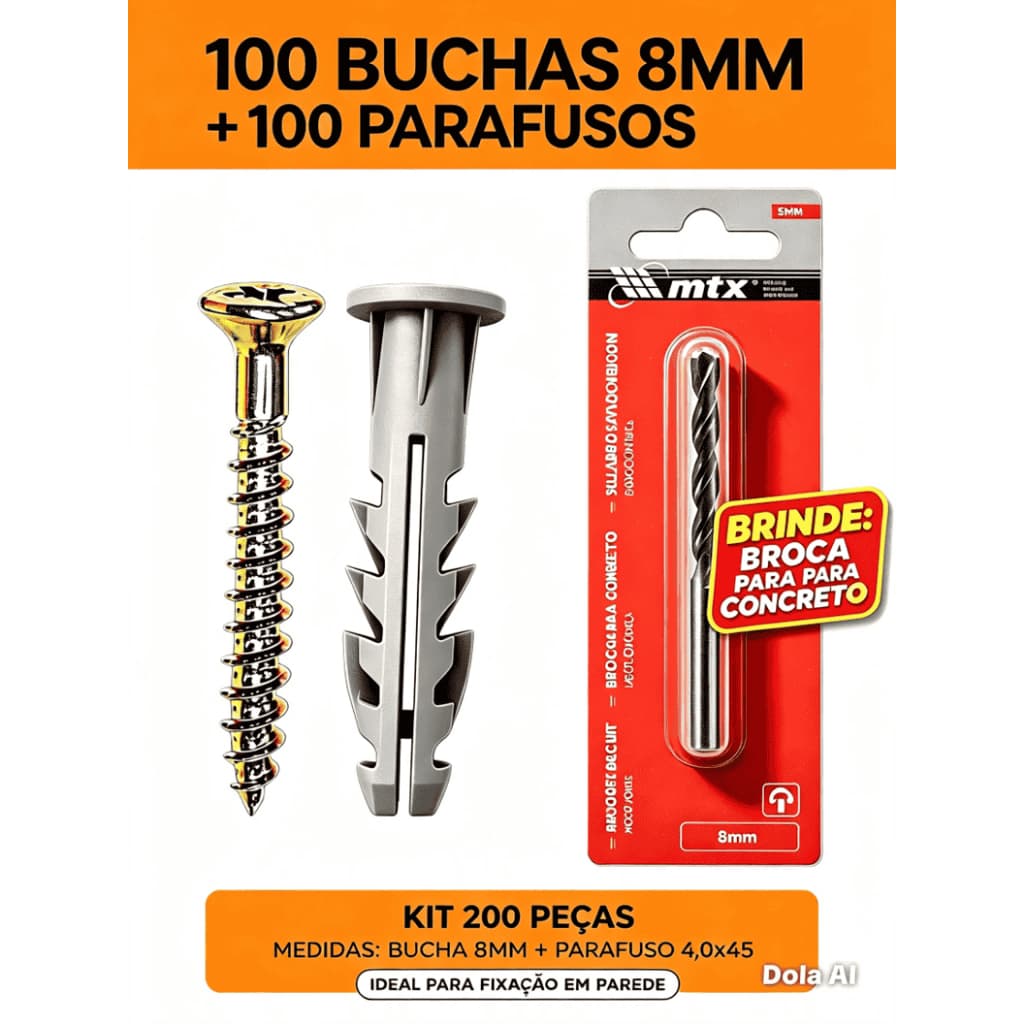 Parafuso Com Bucha Anel 8mm De 50 á 200 Peças Para Concreto ou Alvenaria