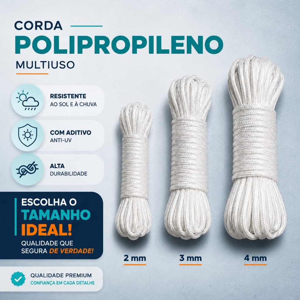 Corda Para Varal Polipropileno Reforçada 2mm 3mm 4mm 20 a 50m