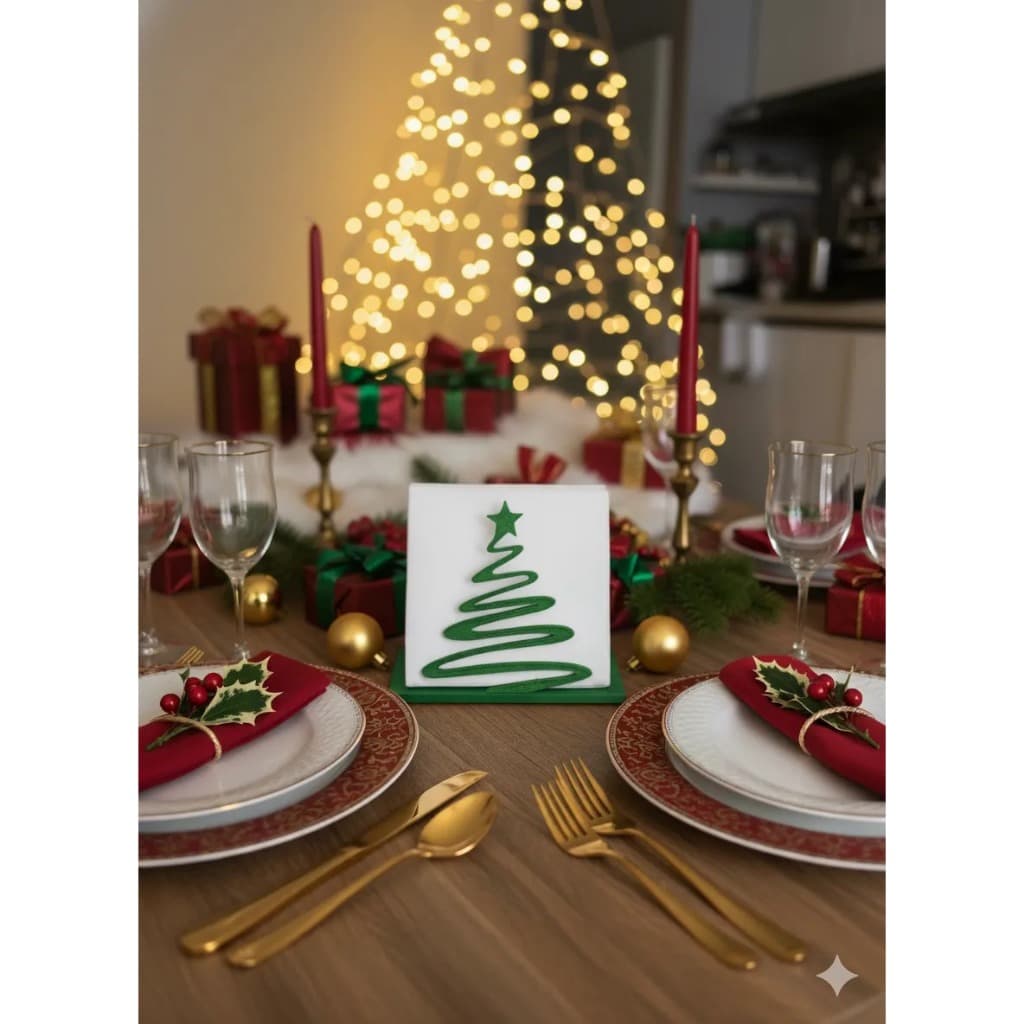 Porta Guardanapo Árvore de Natal Dourada com Estrela Mesa Posta Luxo