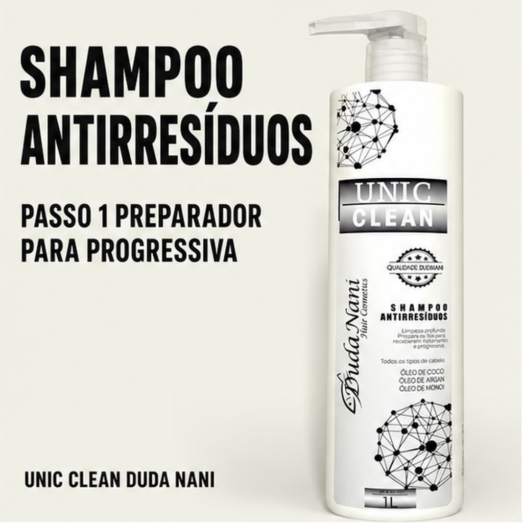 Shampoo para Progressiva Unic Clean Duda Nani Antirresíduos Passo 1 Preparador Todos os Cabelos