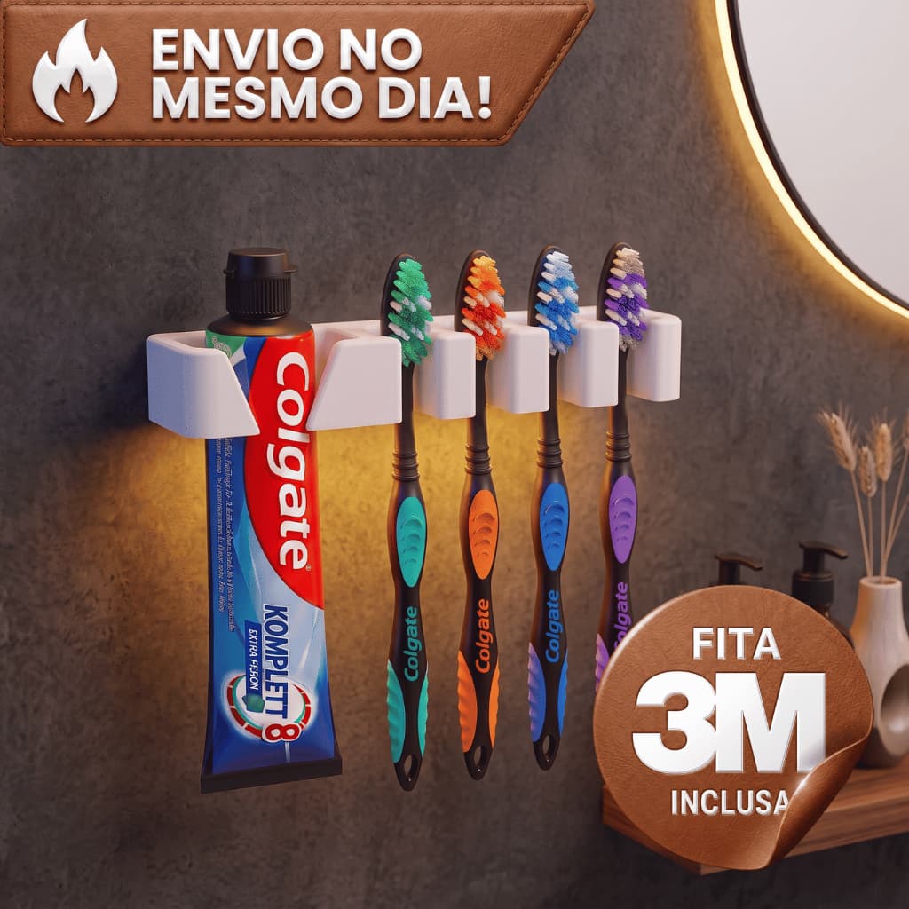 Porta Escovas de Dente e Creme Dental 5 em 1 Organizadores de Banheiro Adesivo 3M Sem Furar Parede Moderno