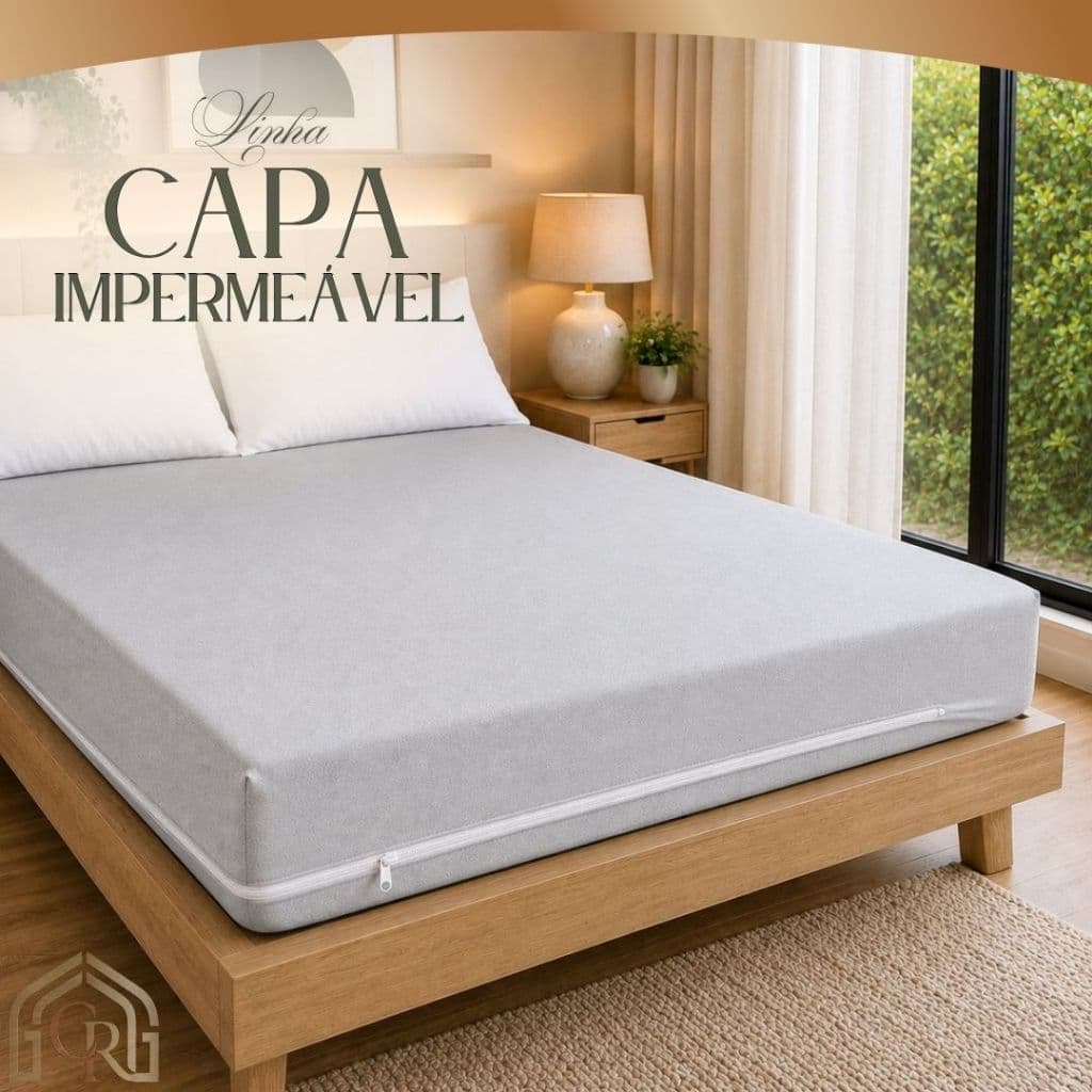 Capa Protetora Impermeavel Colchao Queen Ziper Resistente Facil Higienizacao Cinza