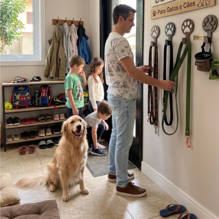 Suporte De Parede Para Coleira Guia Pet Patinha - organização