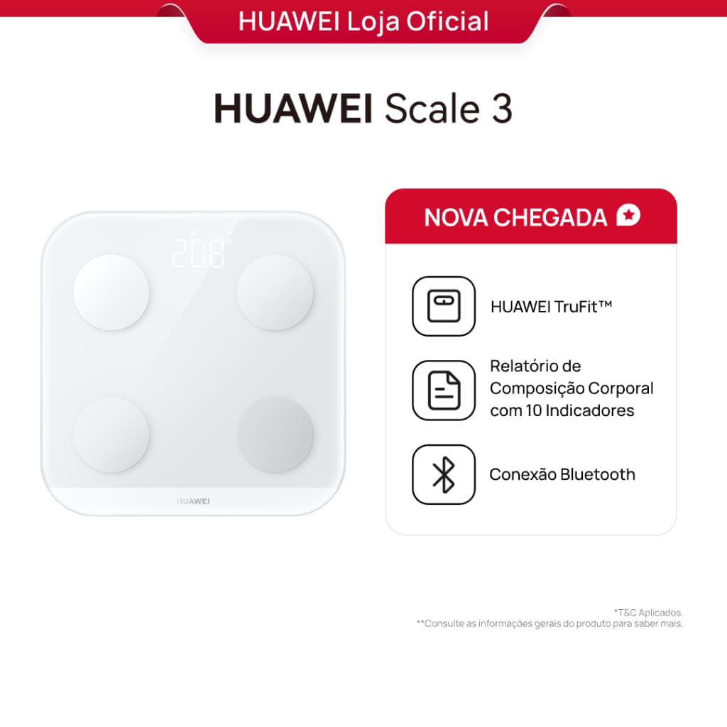 Huawei Balança Corporal Inteligente Scale 3 | 11 Indicadores Corporais | HUAWEI TruFit | Bluetooth