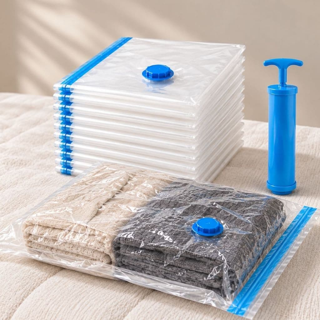 Kit 5 ou 10 Saco A Vácuo Grande Organizador Edredom Coberto Mala Roupa De Cama com bomba elétrica Grande 110x70