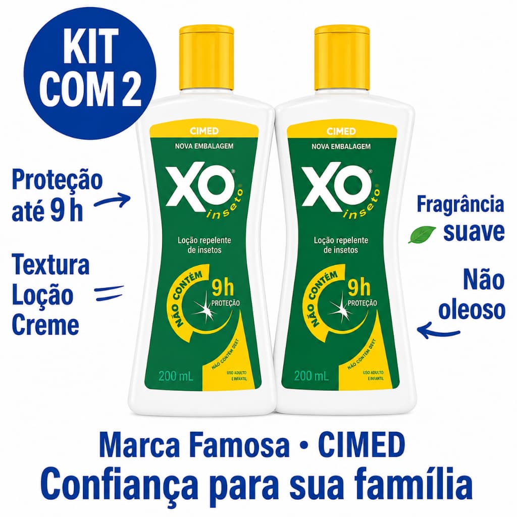 SUPER COMBO ECONOMIA: Kit 2un Repelente Xô Inseto! Loção Cimed 200ml – Proteção em Dobro por Até 9 Horas!