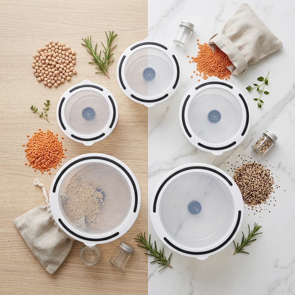 Conjunto kit 5 Potes Herméticos Plástico p alimentos C/ Tampa Vedação Silicone Cozinha Organizador