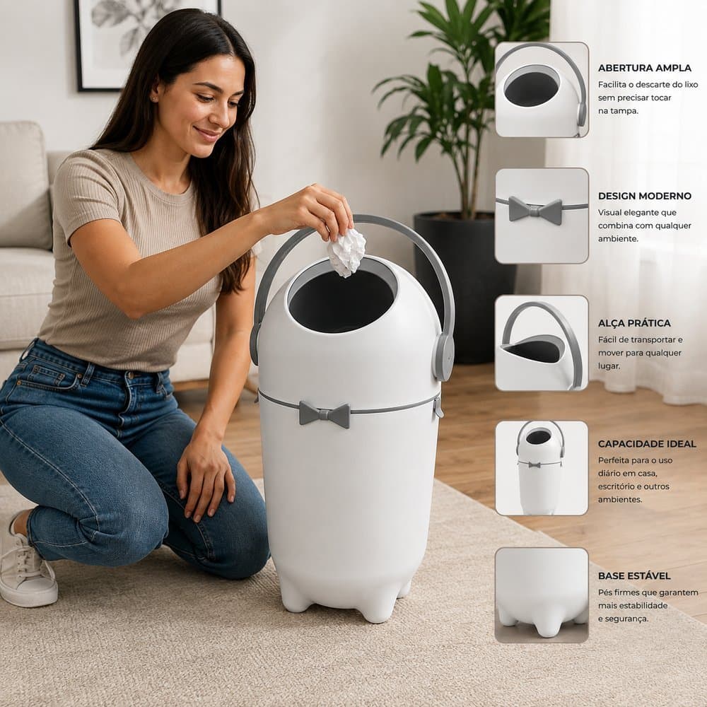Lixeira Antiodor Descarte de Fraldas Lixo Mágico Para Quarto de Bebê 10 Litros Branca