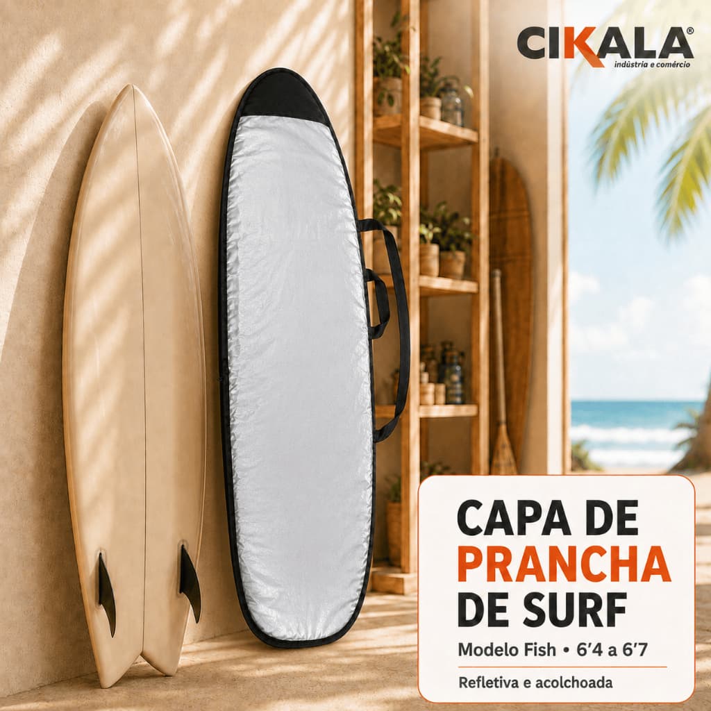 Capa de Surf para Prancha Fish 6'4 a 6'7 Acolchoada Reflexiva e Impermeável Proteção Contra Riscos