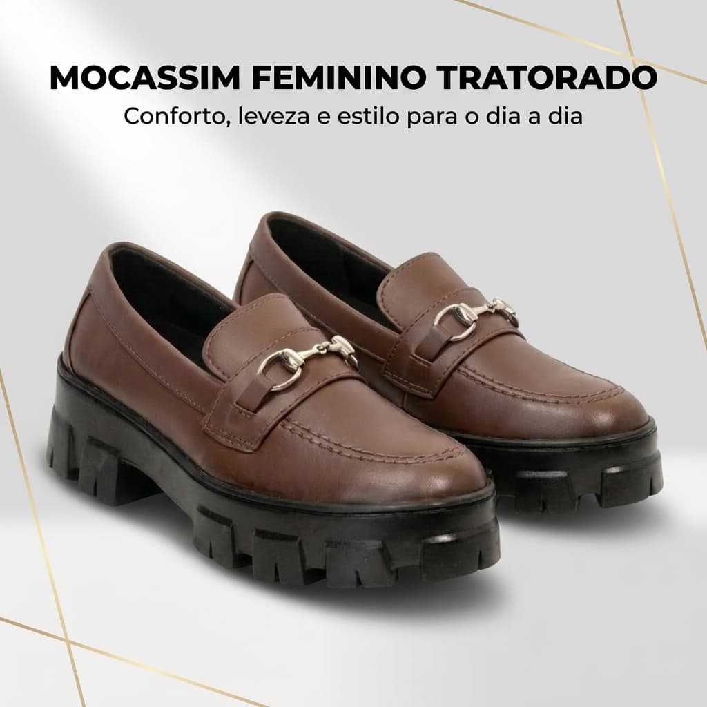 Mocassim Feminino Tratorado Confortável Leve Antiderrapante EVA Corrente Metal Casual Trabalho Dia a Dia
