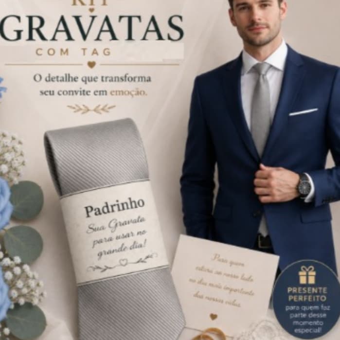 Gravata Slim Padrinho Casamento Premium Com Tag Personalizada
