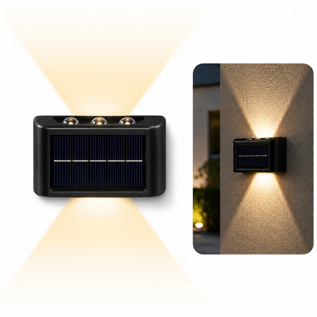 Arandela Solar Luminária LED 3 Pontos Para Escada Parede Jardim Luz Dupla Sem Fios Externa Casa