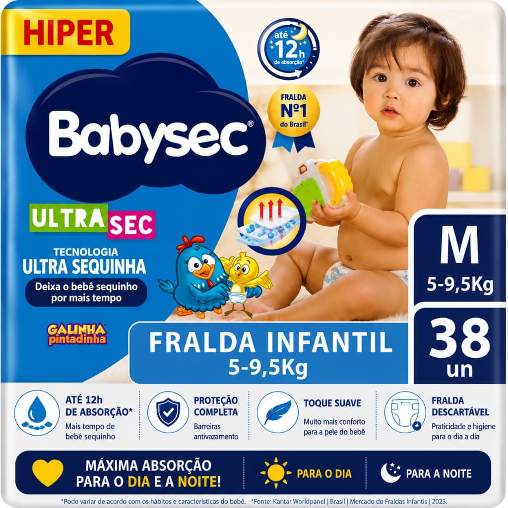 Fralda Babysec Galinha Pintadinha Mega M 38 Unidades