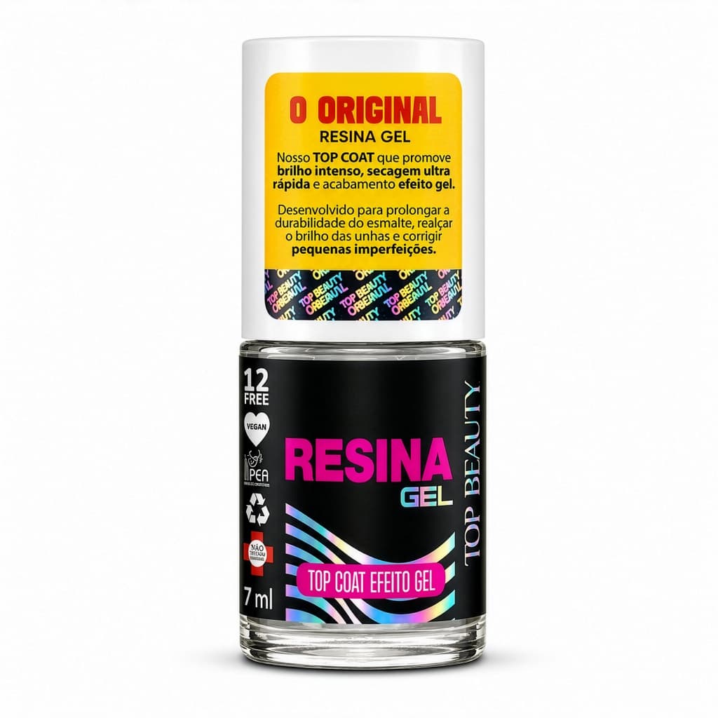 Top Coat Resina 7ml Efeito Gel Brilho Intenso Secagem Ultra Rápida Manicure Pedicure Top Beauty