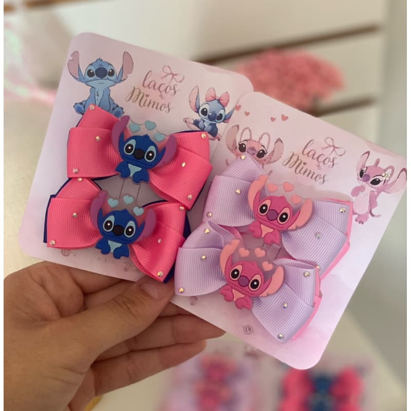 Laços de cabelo Stitch e Angel Par de Laços bico de pato ou Faixinha