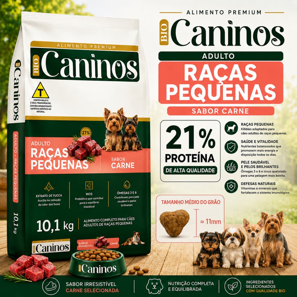 Ração Para Cães Raças Pequeno Porte 10kg Premium Sabor Carne 21% Proteína