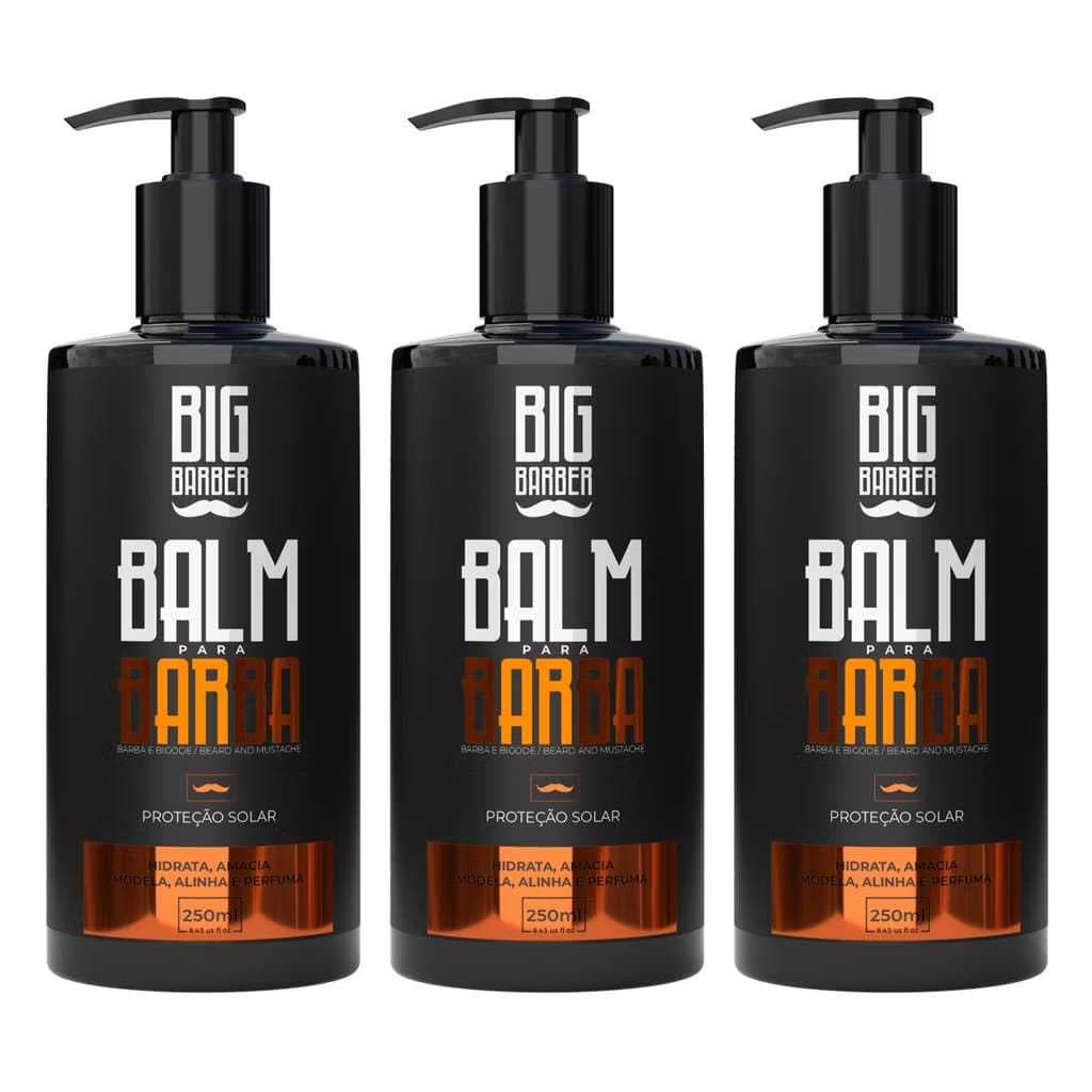 Kit 3 Balm Para Barba Profissional Big Barber 240 Mlz Modela Hidrata Alinha Perfuma