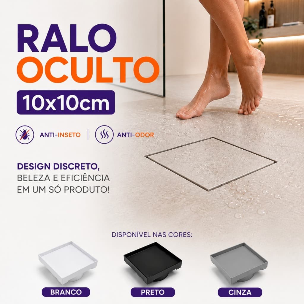 Ralo Oculto Invisível 10x10 Espelhado Com Tela Anti-inseto Grelha Inteligente Banheiro Área Gourmet