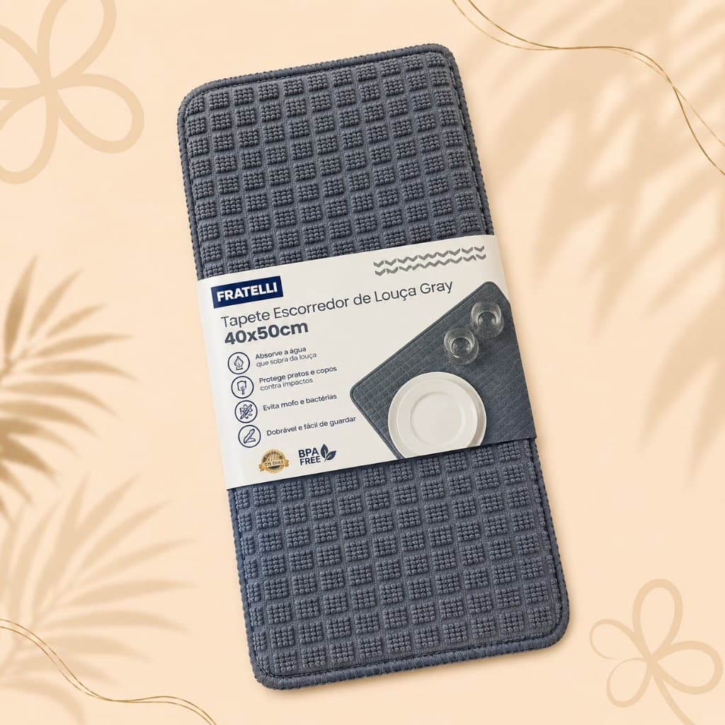 Kit Tapete Escorredor de Louça em Microfibra 40x50cm Ultra Absorvente e Antiderrapante Mais Organização e Praticidade
