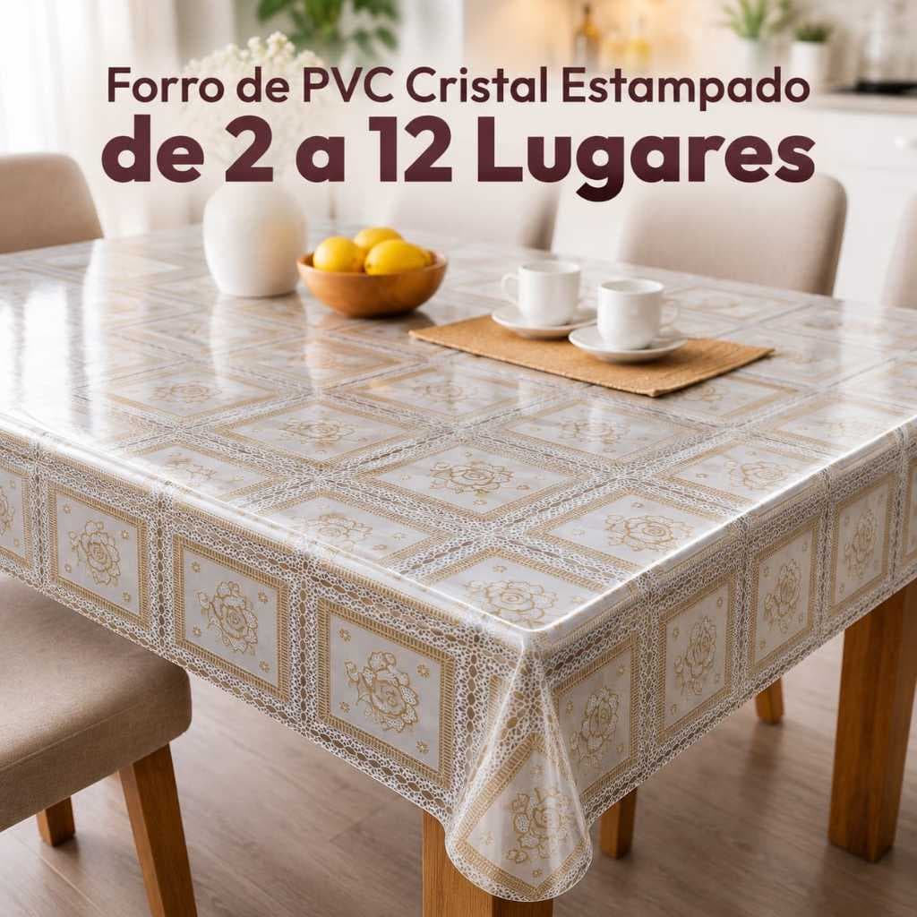 Toalha de Mesa Plástica Estampada Transparente Térmica Impermeável Forro PVC Cristal Envio Enrolado
