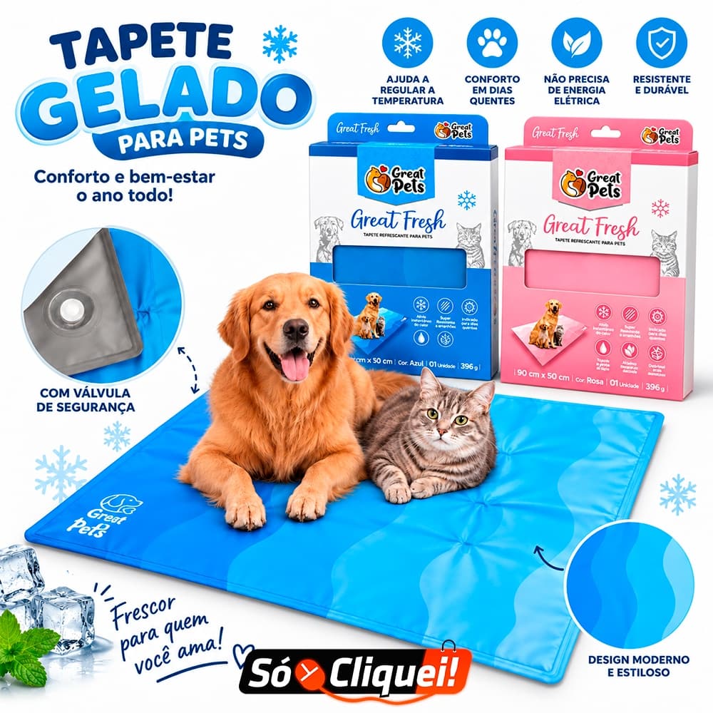 Tapete Gelado Refrescante Great Pets 90x50cm Colchonete Resistente Cama Para Cachorro Gato Pet Animal