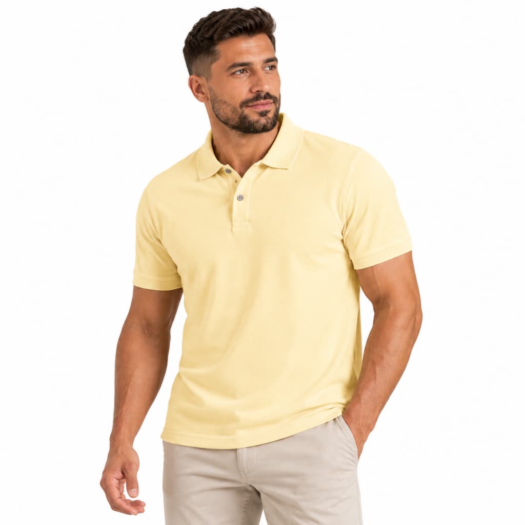 Camisa Polo Lisa Estilo Básico Em Piquet Cor Amarelo Claro