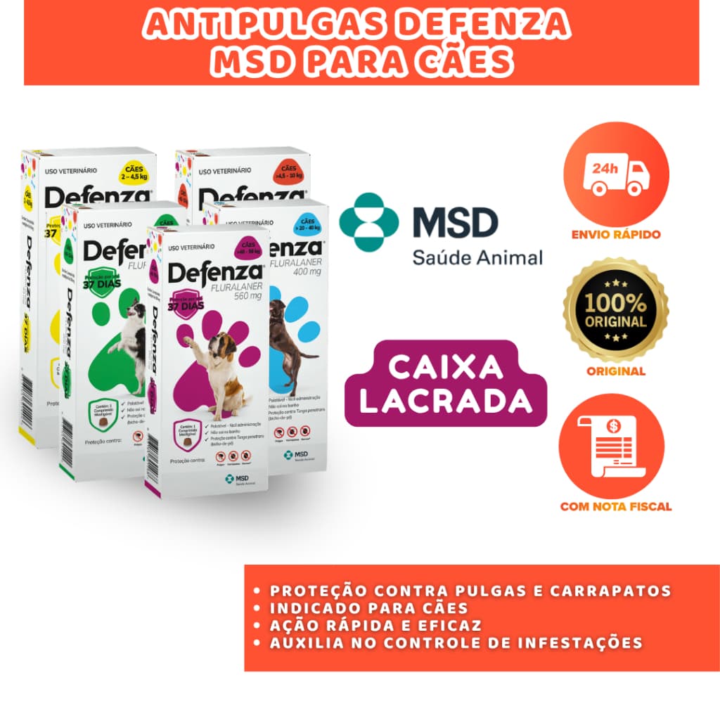 ANTIPULGAS DEFENZA PARA CACHORRO MSD PROTEÇÃO RÁPIDA CONTRA PULGAS E CARRAPATOS