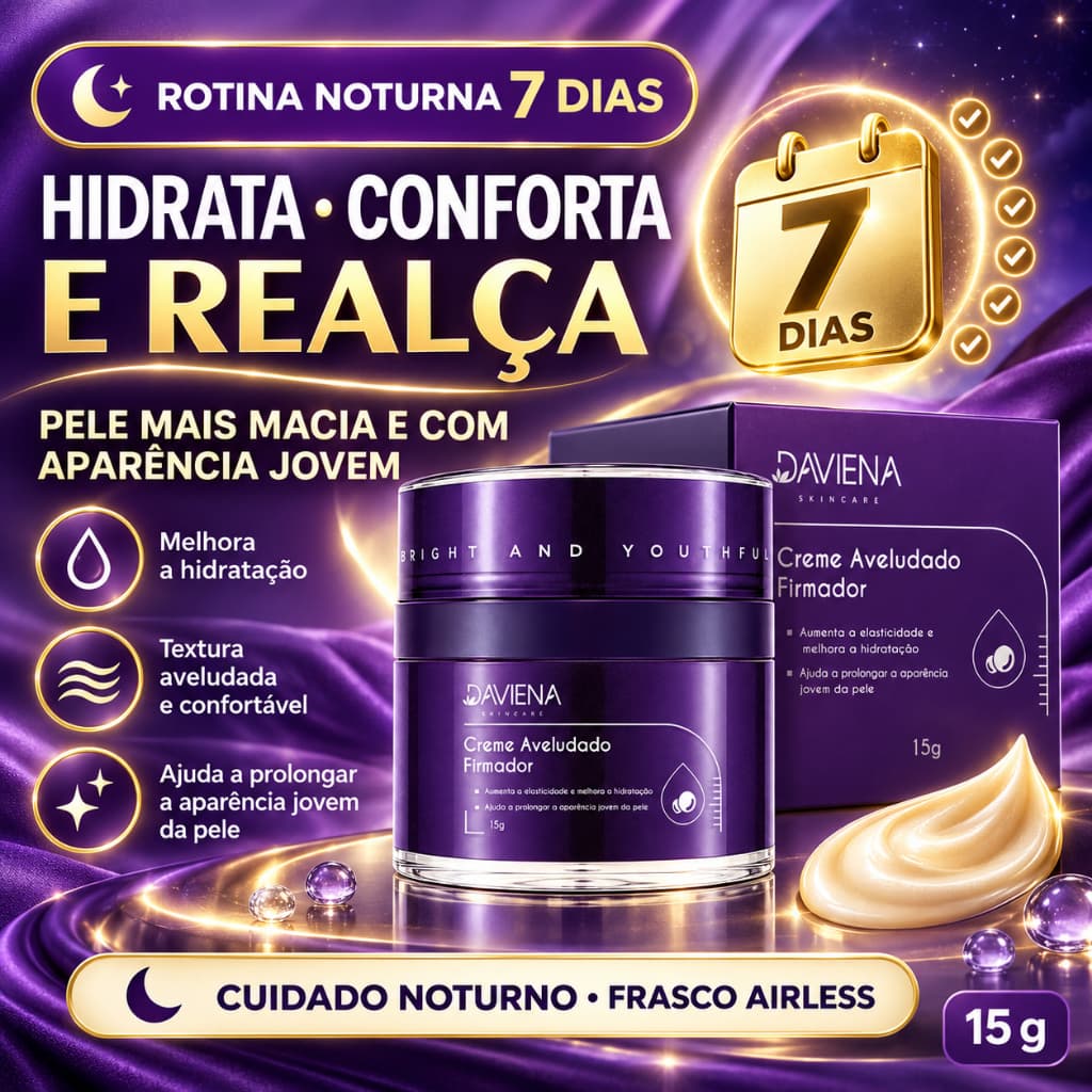 DAVIENA Creme Facial Firmador 15g Antissinais com Retinal e Ácido Ferúlico,Uso Noturno Firmeza e Elasticidade