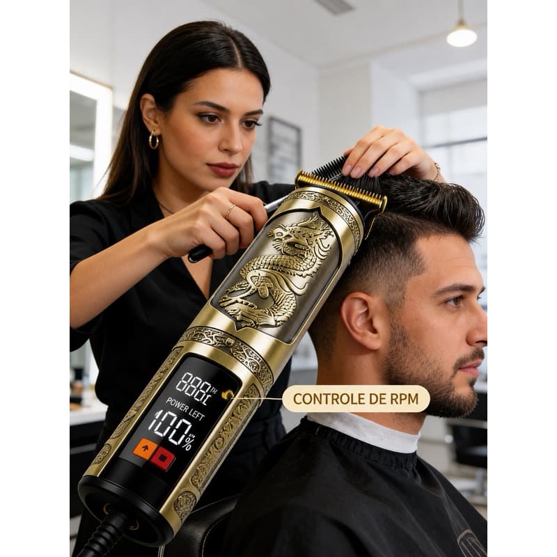 Aparador de Cabelo e Barba Profissional Dragão com Display LCD e Bateria de 100% Com Controle De RPM
