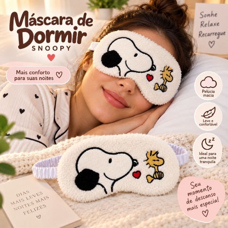 Máscara de Dormir Snoopy Pelúcia Macia Infantil Adulto Confortável
