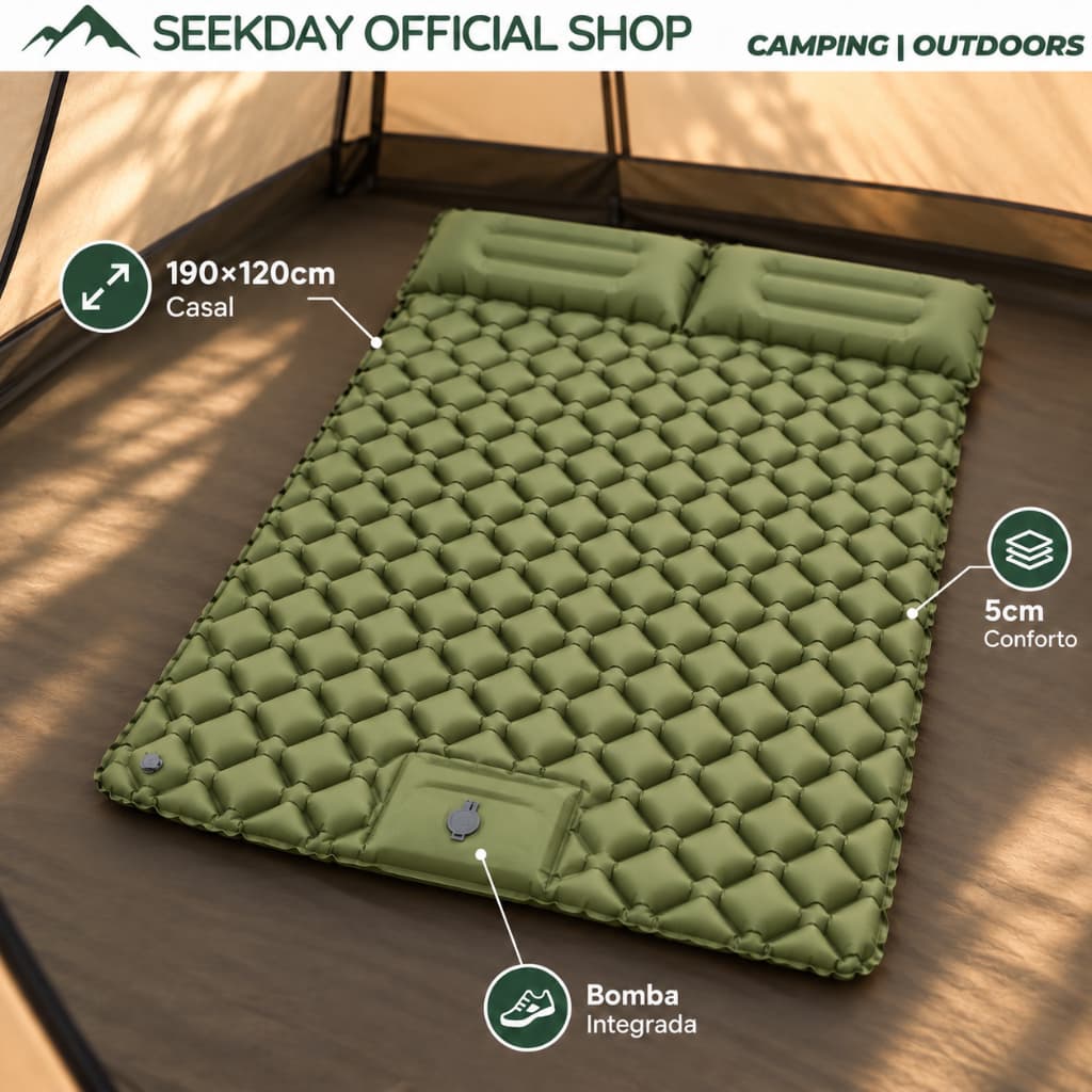 SEEKDAY Colchão Inflável Casal Camping 190x120x5cm com Bomba de Pé Embutida Colchonete Portátil TPU Impermeável