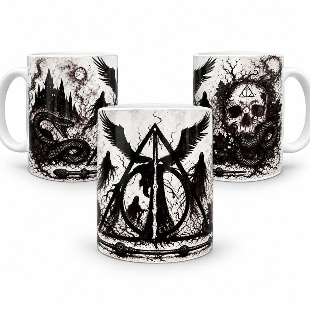 Caneca Relíquias da Morte Harry Potter 325ml Cerâmica ou Vidro Jateado Personalizada