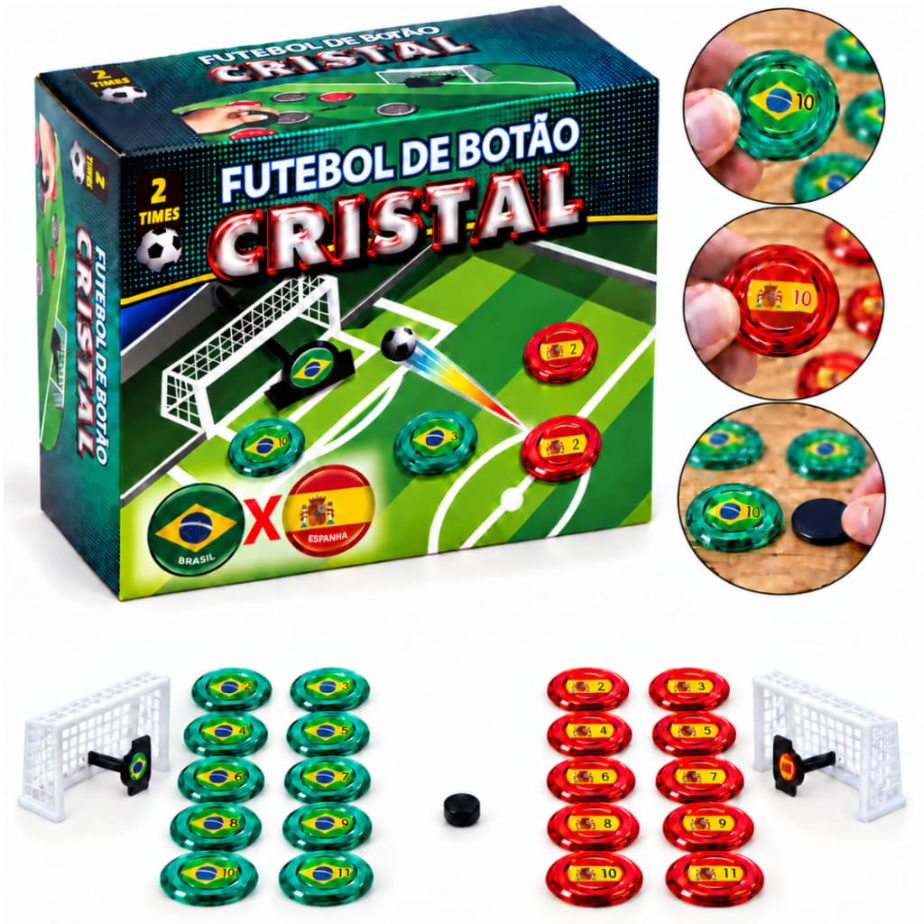 Jogo Futebol De Botão Cristal GulliverSeleções Brasil X Espanha Clássico Tradição Coleção Alta Qualidade Durabilidade