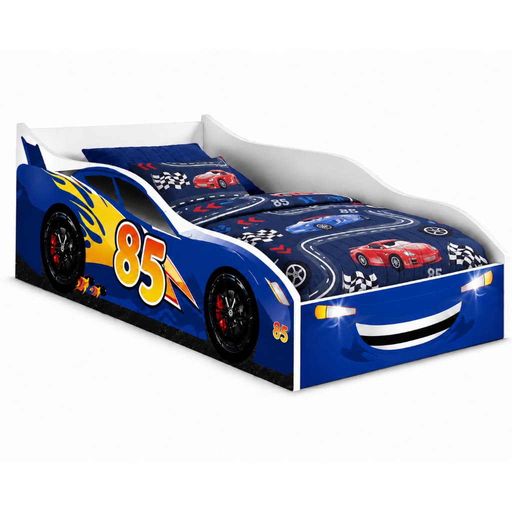 Cama Carro Infantil Montessoriana Sem Colchão Personagem McQueen Azul Grade de Proteção MDF Quarto Menino Qualidade