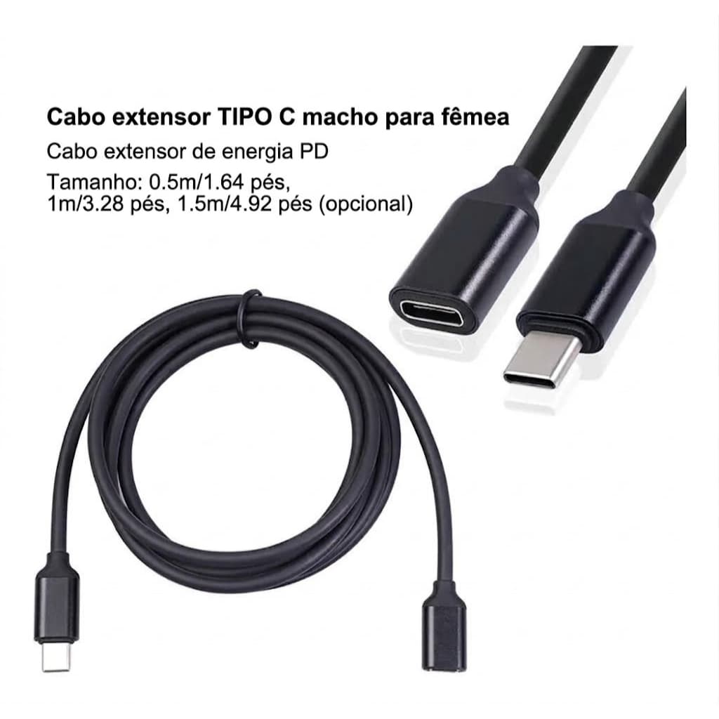 Cabo De Extensão Tipo C Macho Para Fêmea Usb