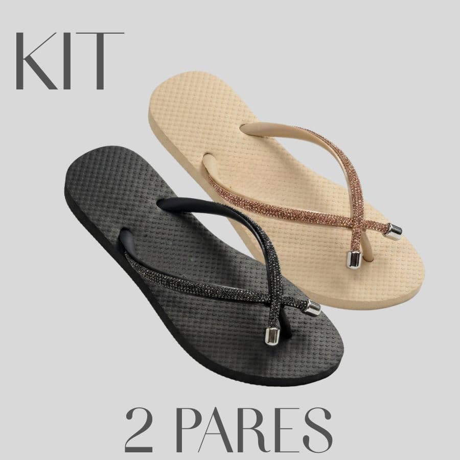 Kit Chinelo 2 Pares Confortável Verão Strass Macio X Leve Brilhante Elegante