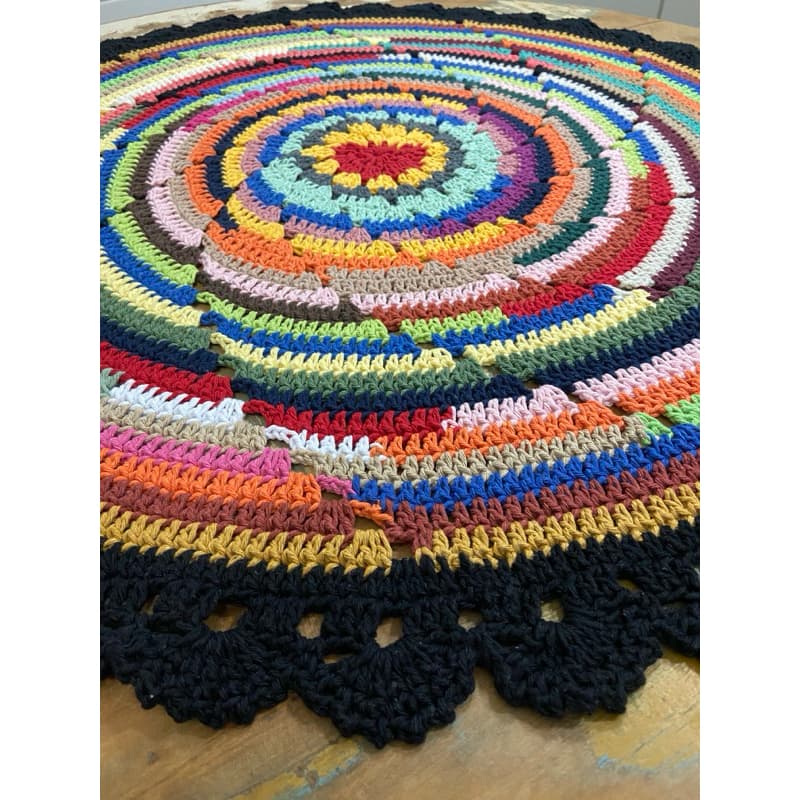 Toalha de Mesa de Crochê Mosaico 80cm Feito à Mão (Peça Exclusiva!) Algodão, Centro de Mesa Colorido Redondo