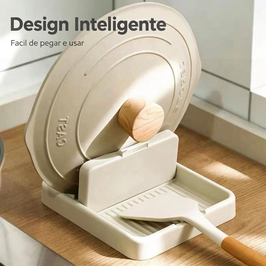 Suporte para Tampa de Panela e Utensílios de Cozinha, Porta Tampas Vertical com Bandeja Coletora, Organizador de Bancada