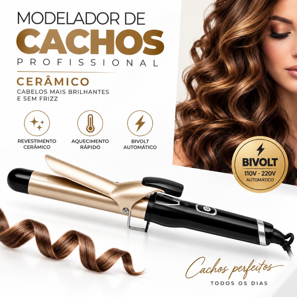 Modelador De Cachos Profissional Cerâmico Dourado Babyliss Bivolt Curler Cabelo Ondulador