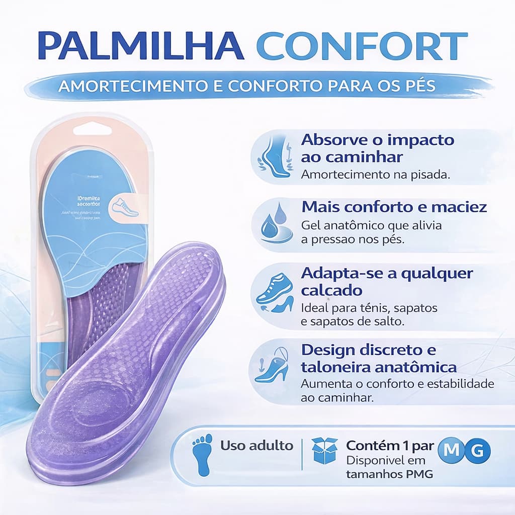 PALMILHA CONFORT GEL – AMORTECIMENTO E CONFORTO PARA OS PÉS