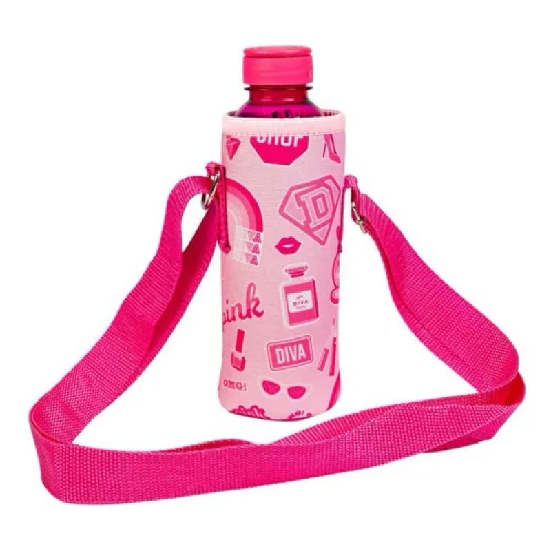 Garrafa Para Agua 500ml Com Porta Garrafa Uatt Diva College Rosa Escuro