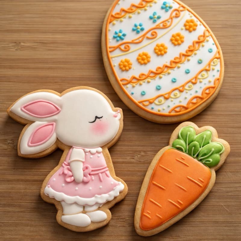 Kit 3 Cortador de Biscoito Molde Páscoa Coelho Ovo Cenoura Marcador Carimbo Cookie Massa Biscuit